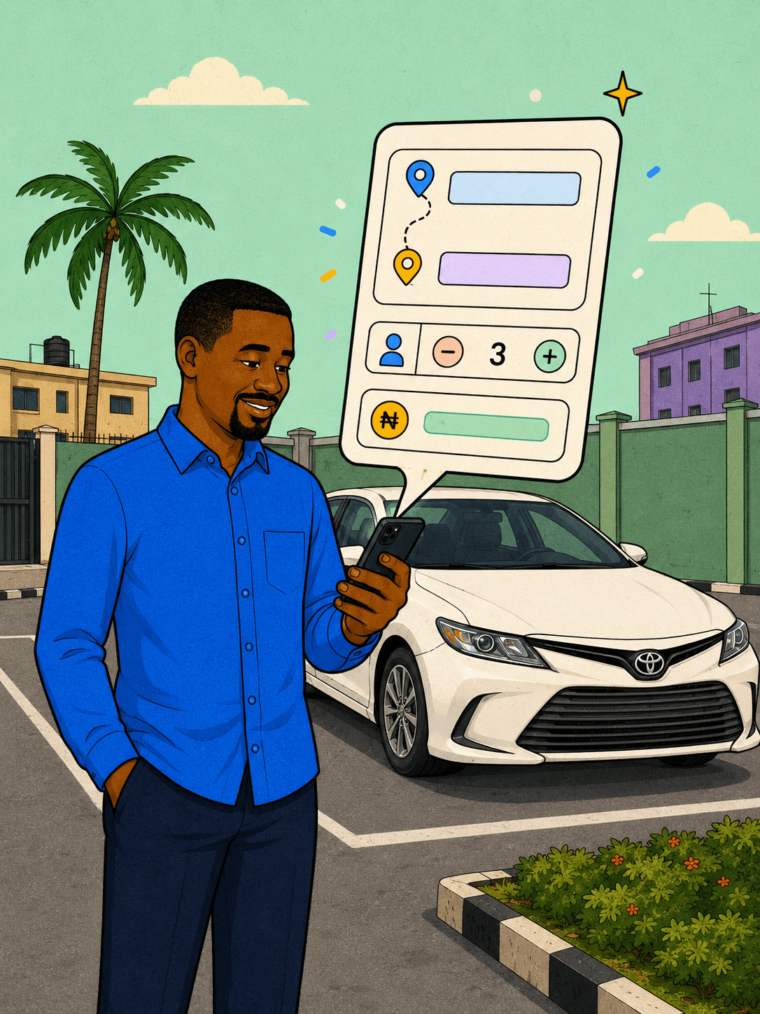 RideFi driver trip posting form with route, departure time, available seats, and suggested fare
