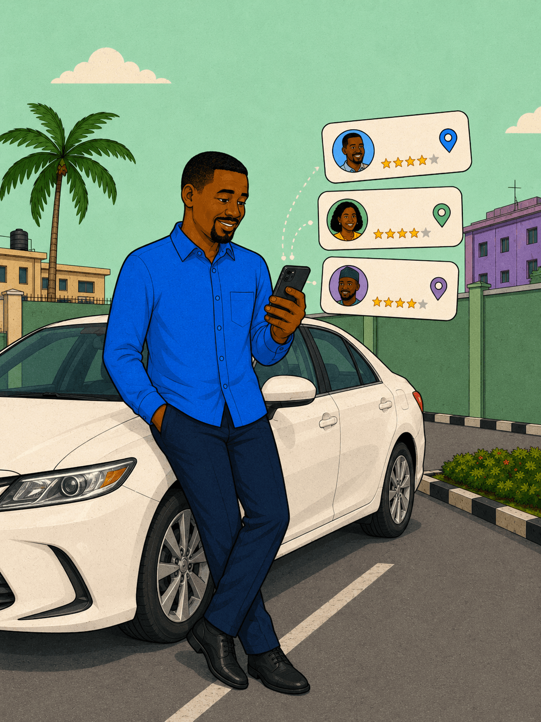 RideFi driver dashboard showing incoming rider requests with verified profiles and ratings