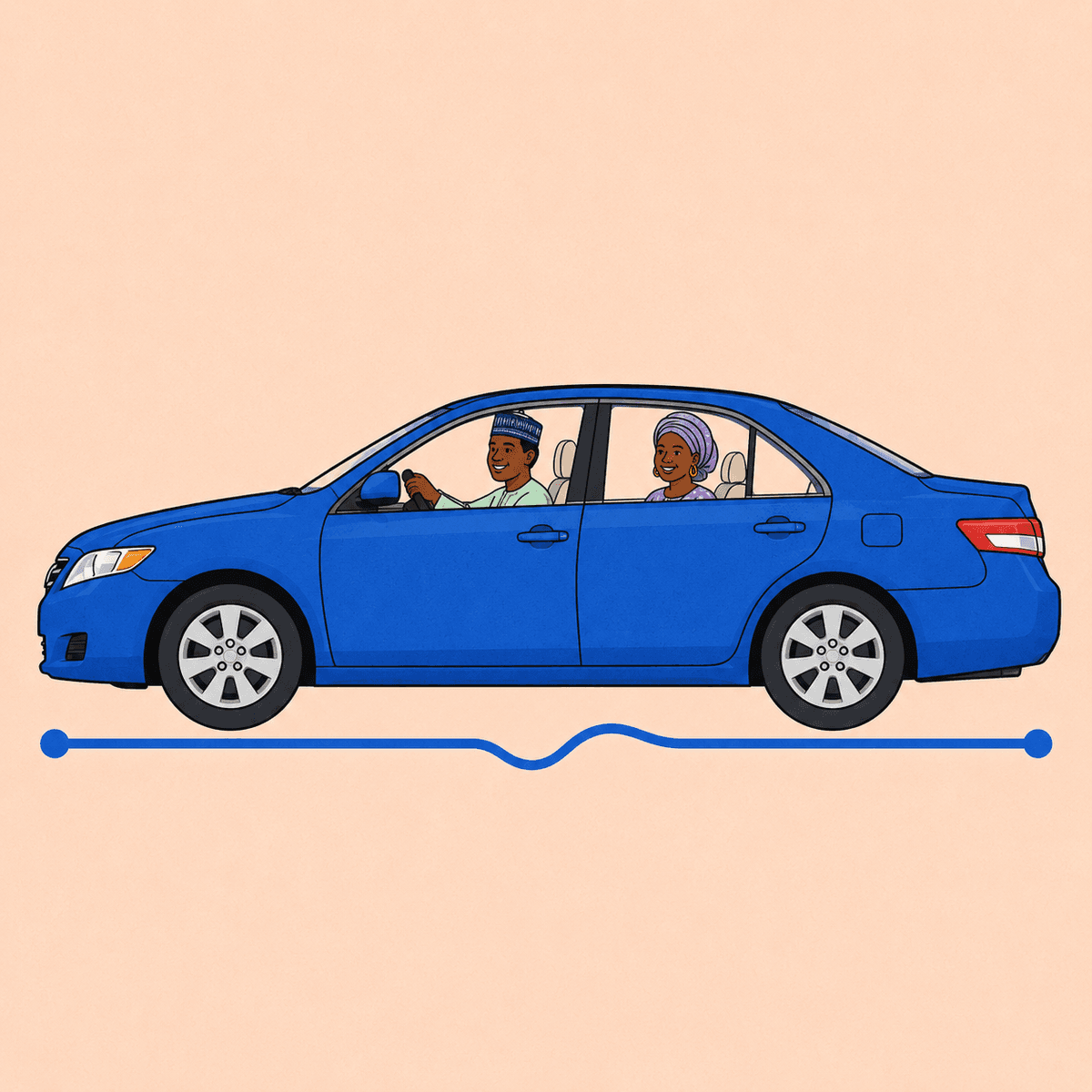 Shared carpool illustration with multiple commuters travelling together in one vehicle