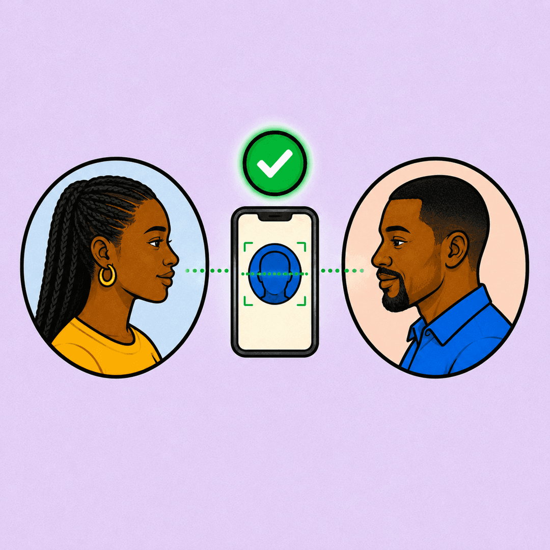 Rider and driver confirming each other's identity in the RideFi app at the pickup point