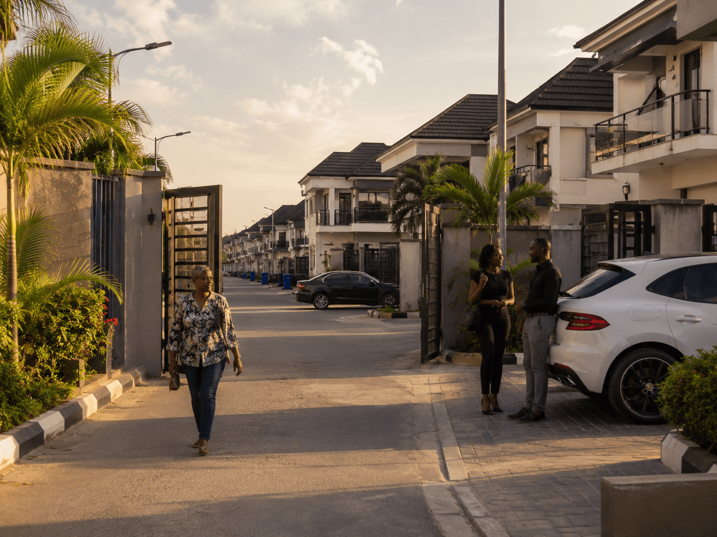 Neighbours from a Lekki estate gathered by the gate for a morning Island commute