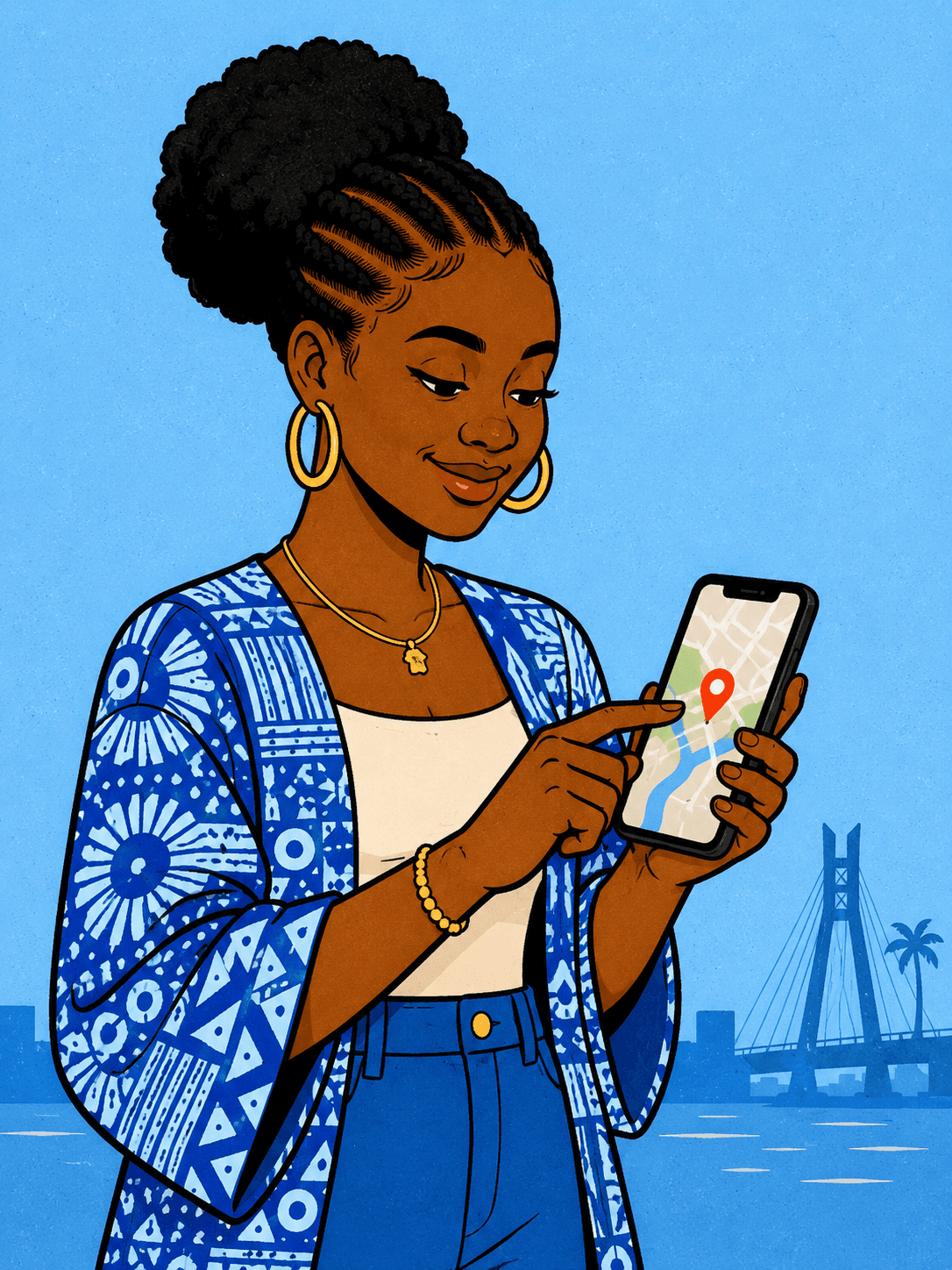 Rider searching their daily Lagos route on the RideFi mobile app to find verified drivers heading the same way