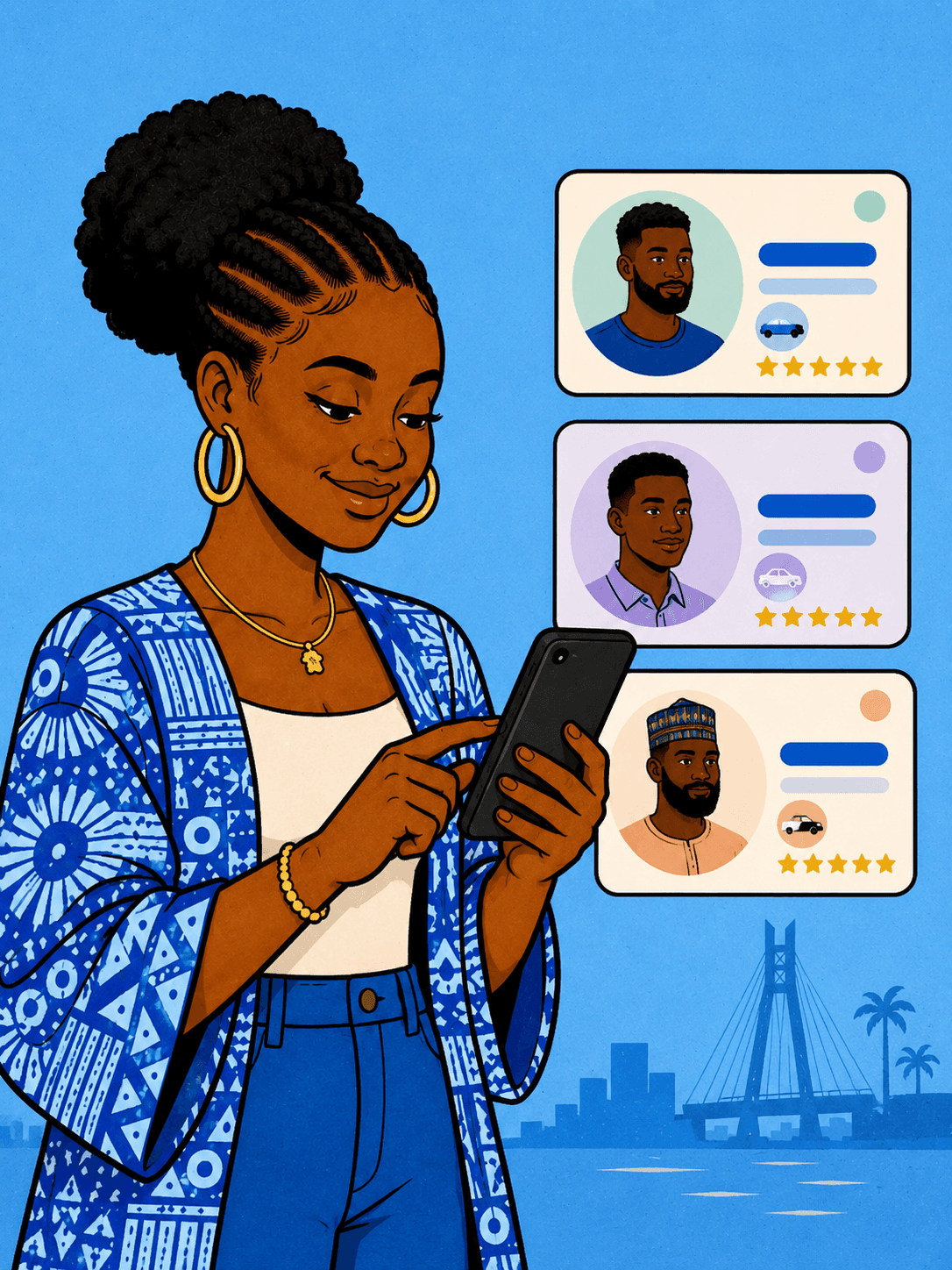 Verified driver profile with photo, rating, vehicle details, and agreed fare shown before booking