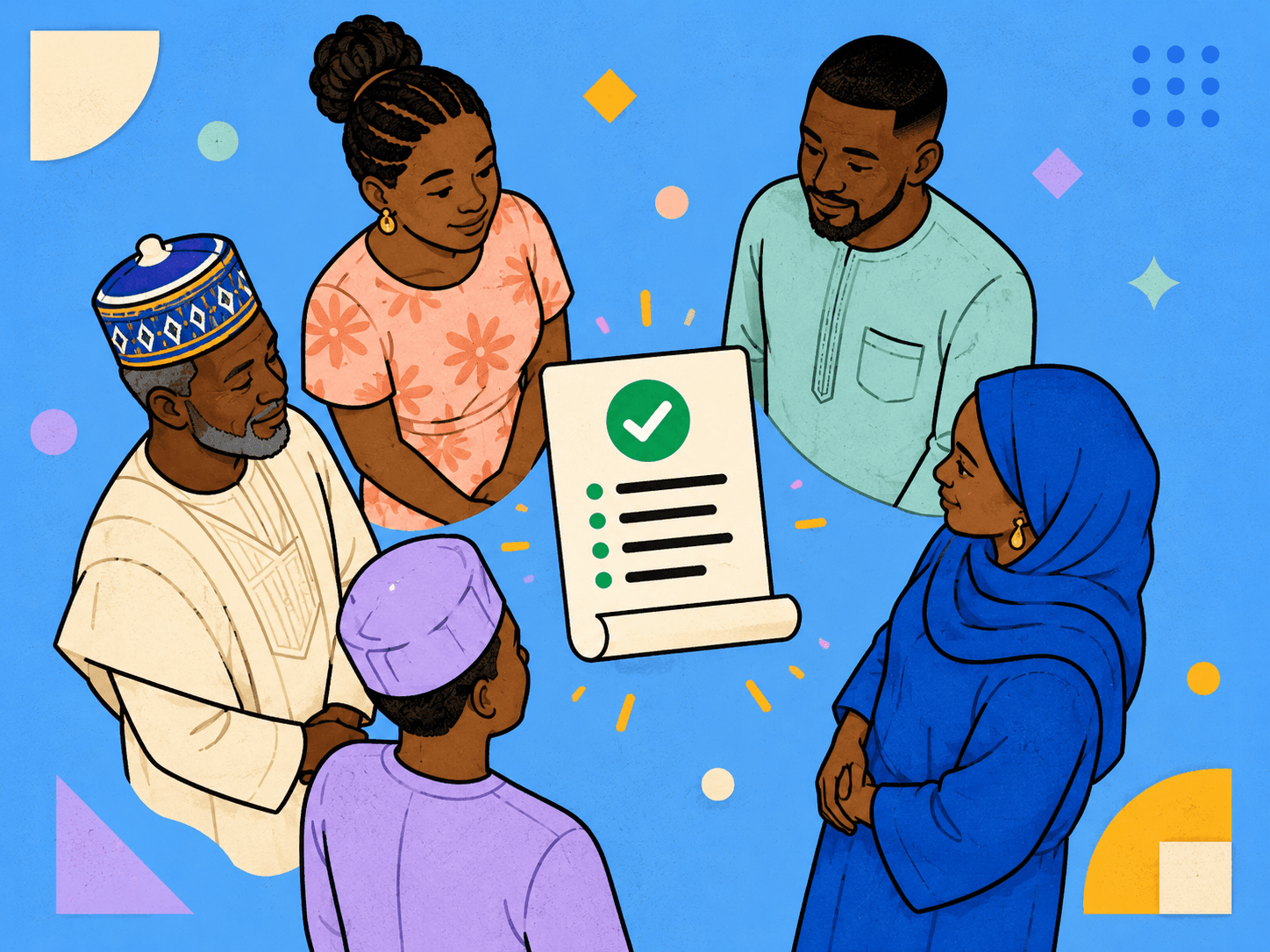 A circle of verified RideFi members, signalling shared standards for trips, payments, and conduct