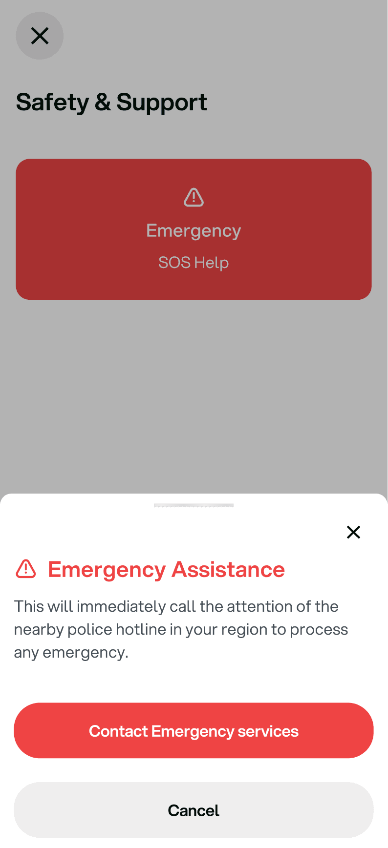 SOS button on an active RideFi trip
