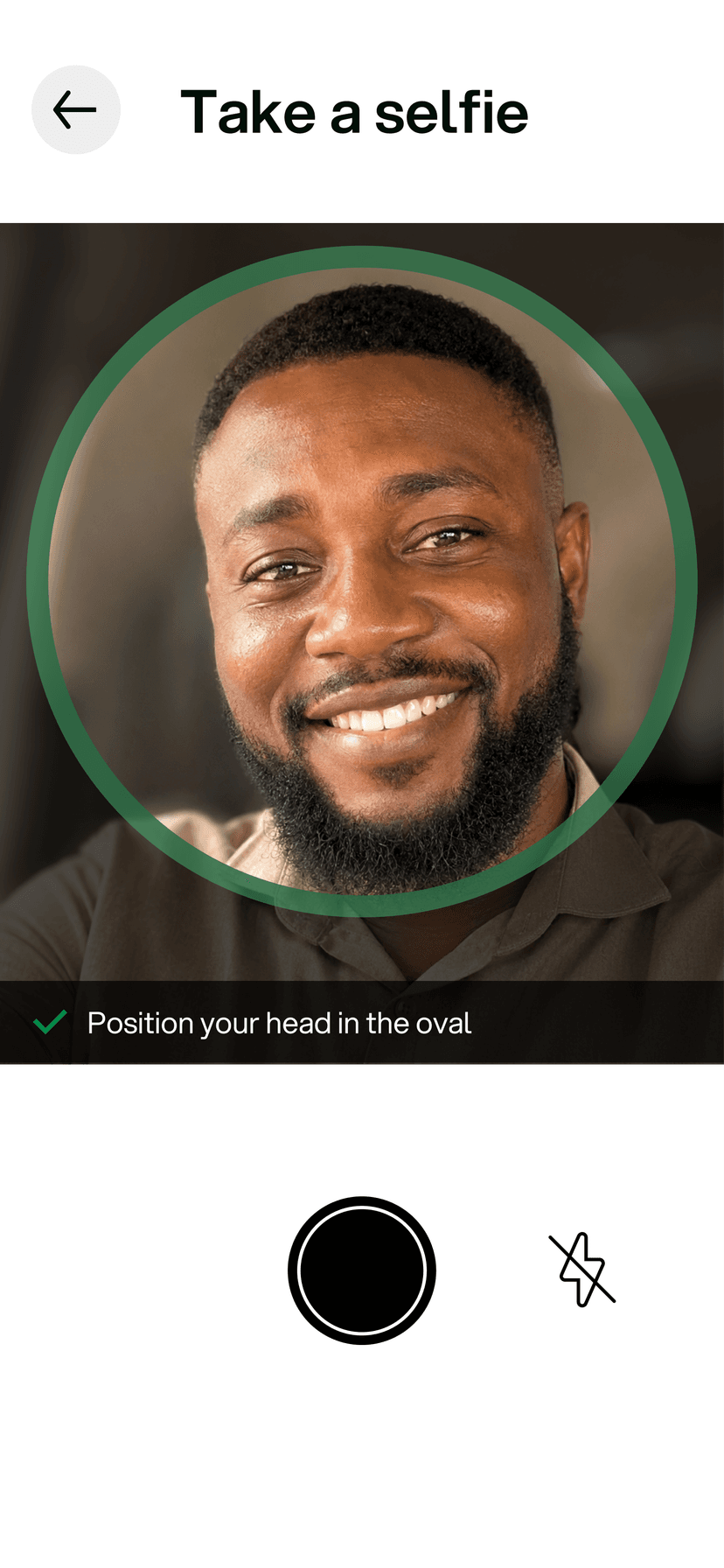Live selfie capture screen on the RideFi app